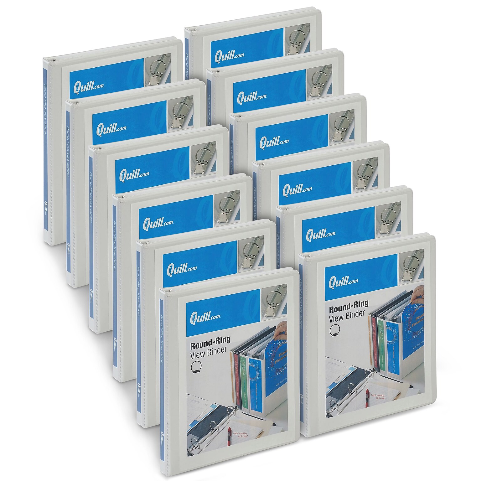 Quill Brand® 1/2 inch, Round Ring, View Binder, White,12/Pack (72205WE)