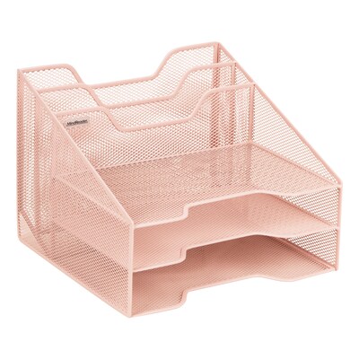 Mind Reader 5-Compartment Metal Mesh Desk Organizer, Pink (MESHBOX5-PNK)