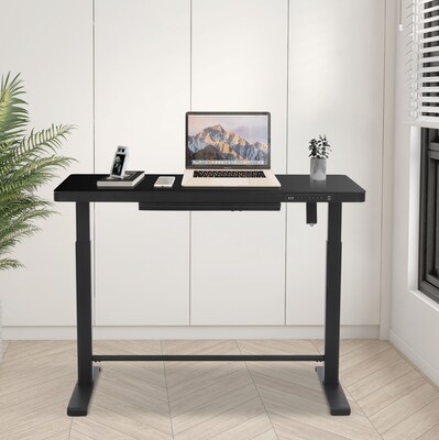 Uncaged Ergonomics Rise Up Glass Electric Standing Desk, 23.7" x 45.3", Black (RUglass-black)