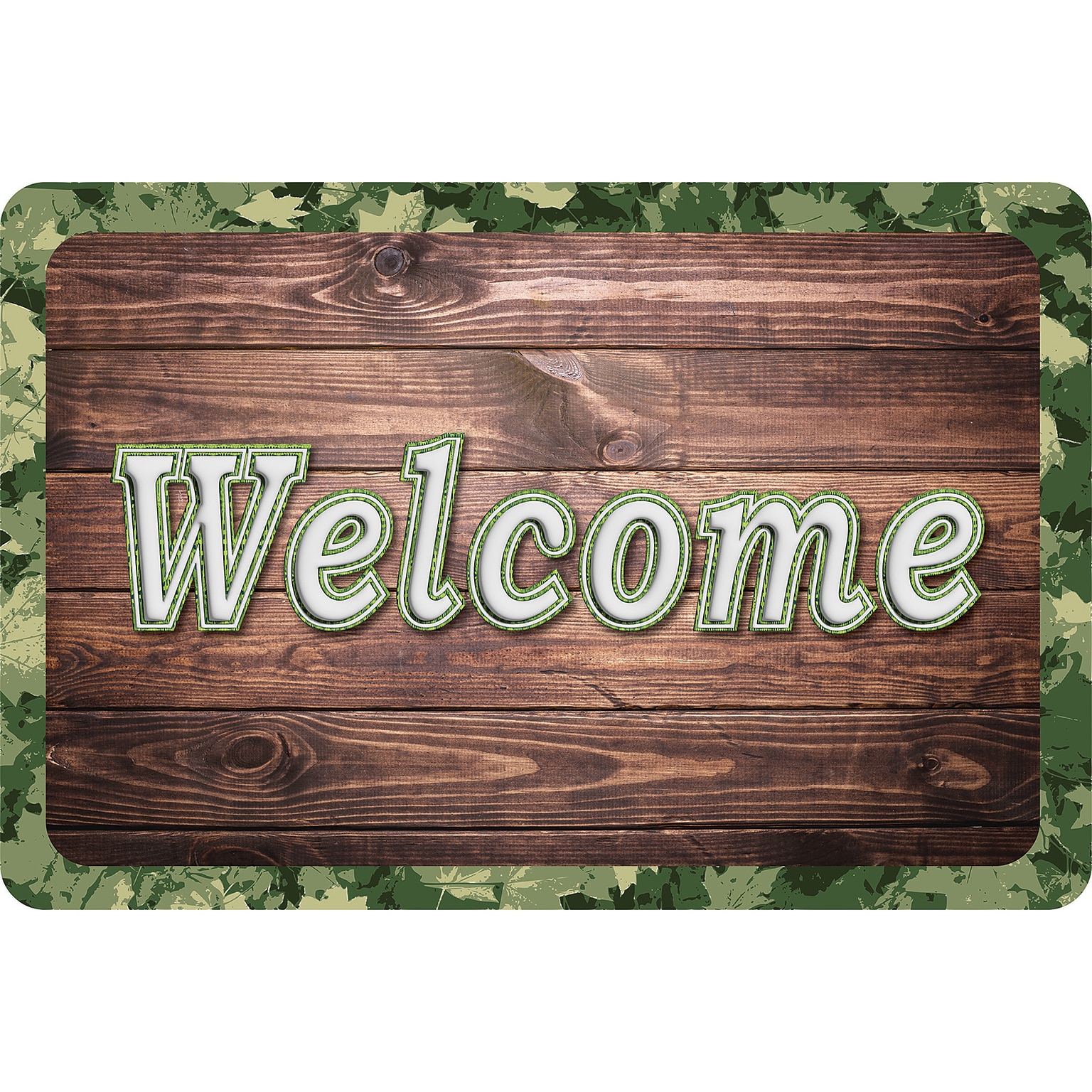 Ashley Productions The Original Fun Mat, Welcome Mat, 15.5 x 23.5, Camo Wood Welcome (ASH91546)