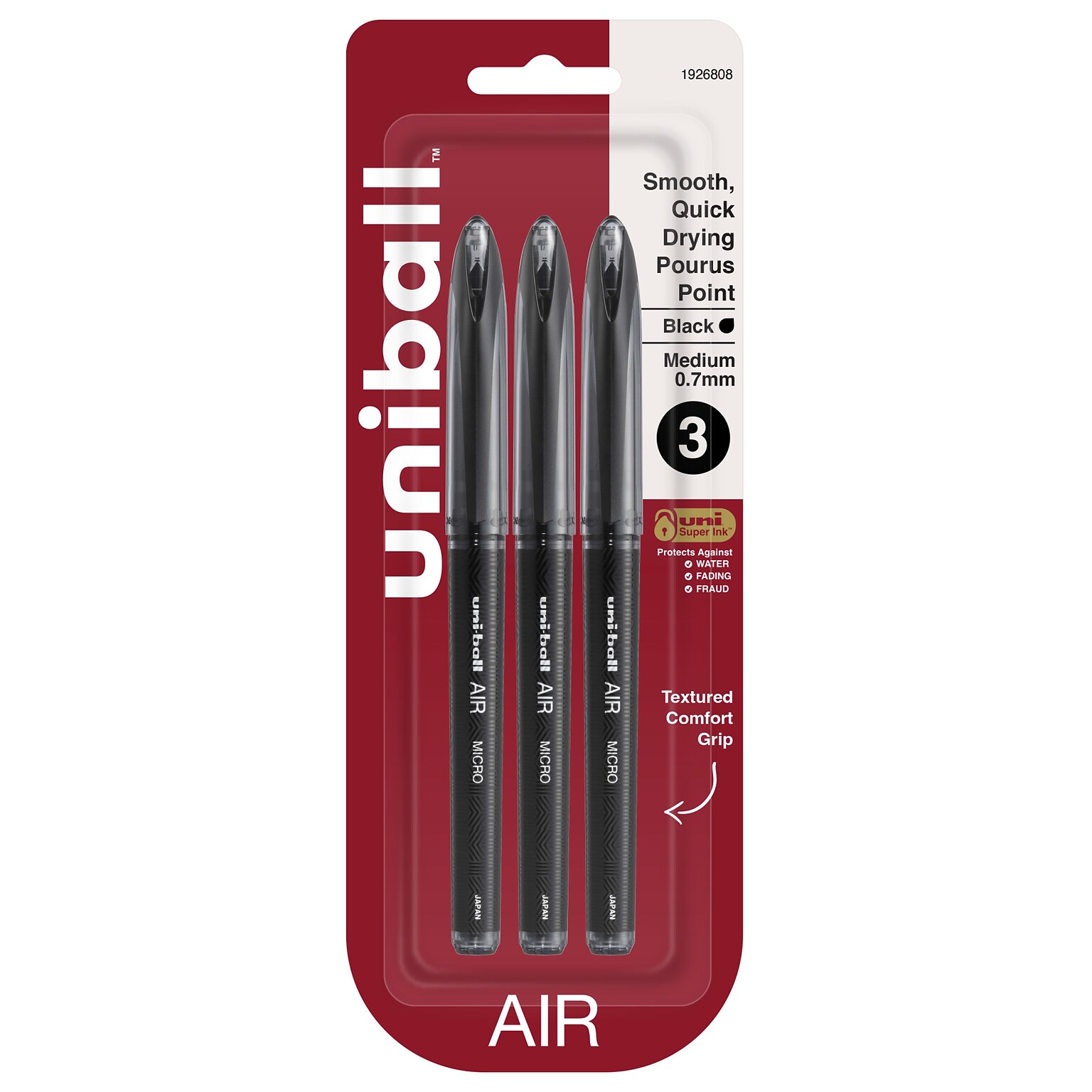 uni AIR Porous Point Pens, Medium Point, 0.7mm, Bold Point, Black Ink, 3/Pack (1926808)