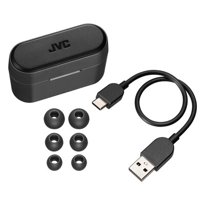 JVC RIPTIDZ True Wireless Earbuds with Charging Case, Bluetooth, Black (HAA9TB)