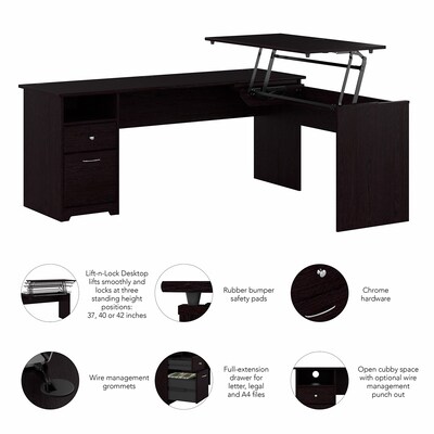 Bush Furniture Cabot 72"W 3 Position Sit to Stand L Shaped Desk, Espresso Oak (CAB050EPO)