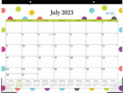 2023-2024 Blue Sky Teacher Dots 22 x 17 Academic Monthly Desk Pad Calendar, Multicolor (105496-A24