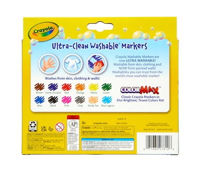 Crayola Ultra-Clean Washable Markers, Broad, Assorted Colors, 12/Box (58-7812)