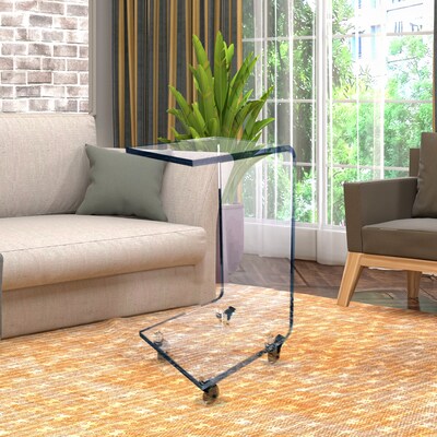 Designstyles Luxurious Acrylic C-Shaped Table on Wheels, Blue (DST-ACTBE)
