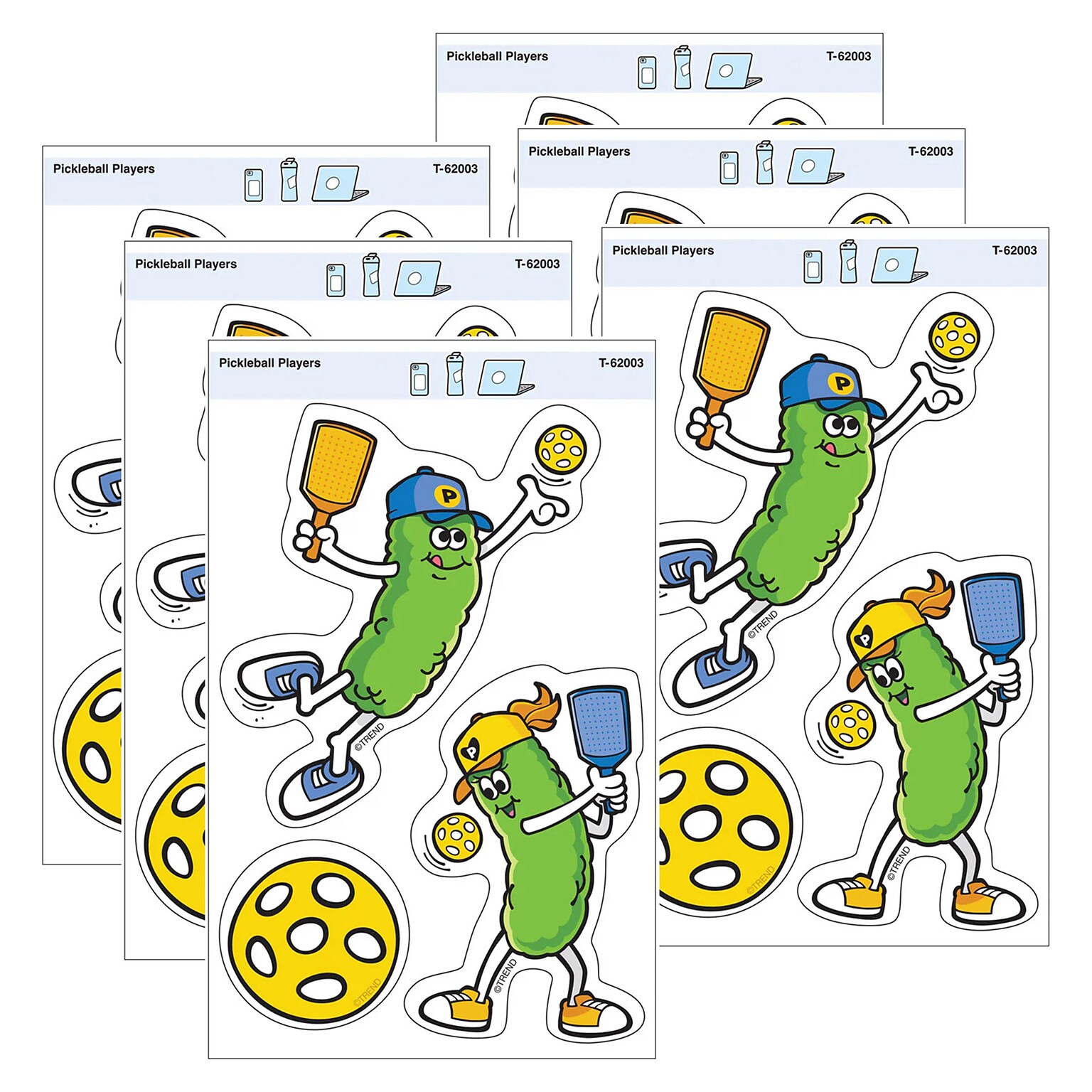 Trend Enterprises Pickleball Players Vinyl Stickers, Multicolored, 3/Pack, 6/Packs/Bundle (T-62003-6)