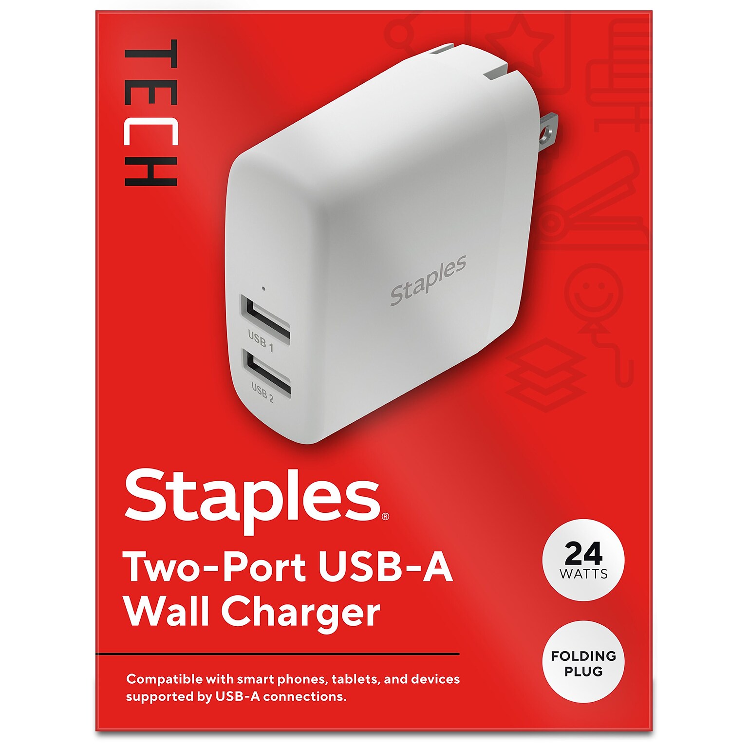Staples TECH USB-A Wall Charger, 24W, White (ST62318)