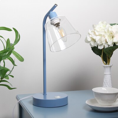 Simple Designs Sleek Essentials LED Desk Lamp, 15.75", with USB Ports, Blue (LD1074-BLU)
