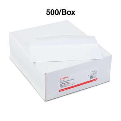 Staples Gummed #10 Business Left-Window Envelope, 4 1/8" x 9 1/2", White Wove, 500/Box (SPL381937)