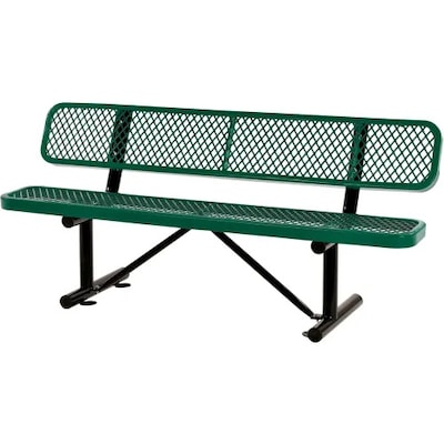 Global Industrial 6 Outdoor Steel Bench w/ Backrest, Expanded Metal, Green (277154GN)