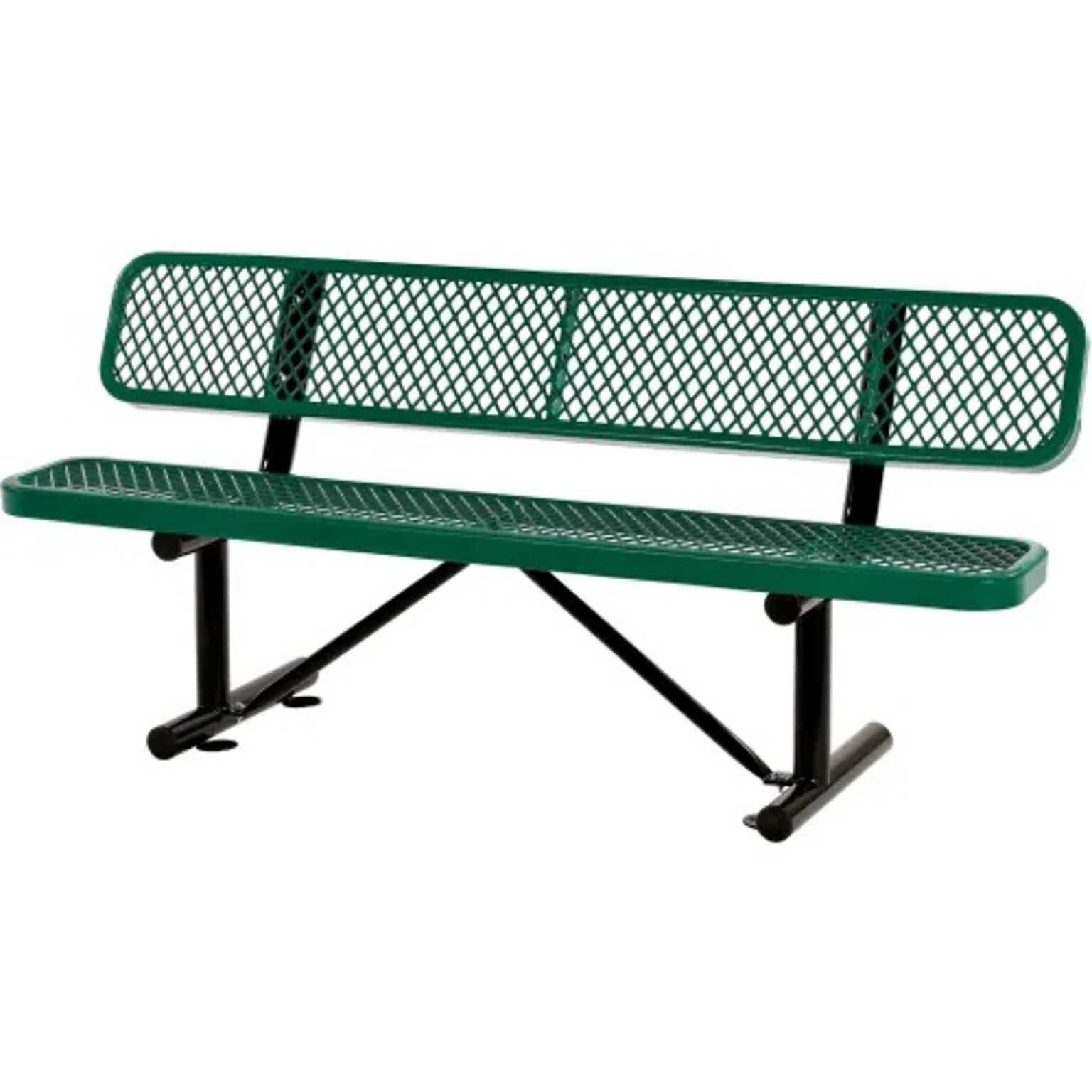 Global Industrial 6 Outdoor Steel Bench w/ Backrest, Expanded Metal, Green (277154GN)