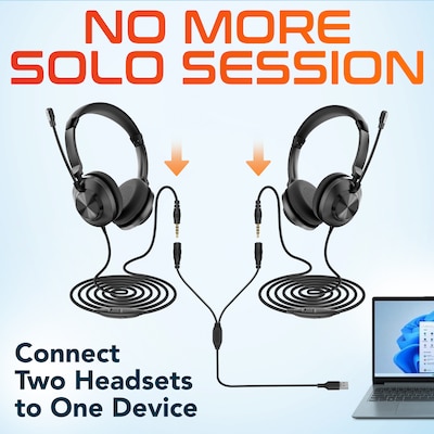 Delton T32Y Training Headsets with Master Adapter & Splitter, Black, 2/Pack (DWHT232Y)