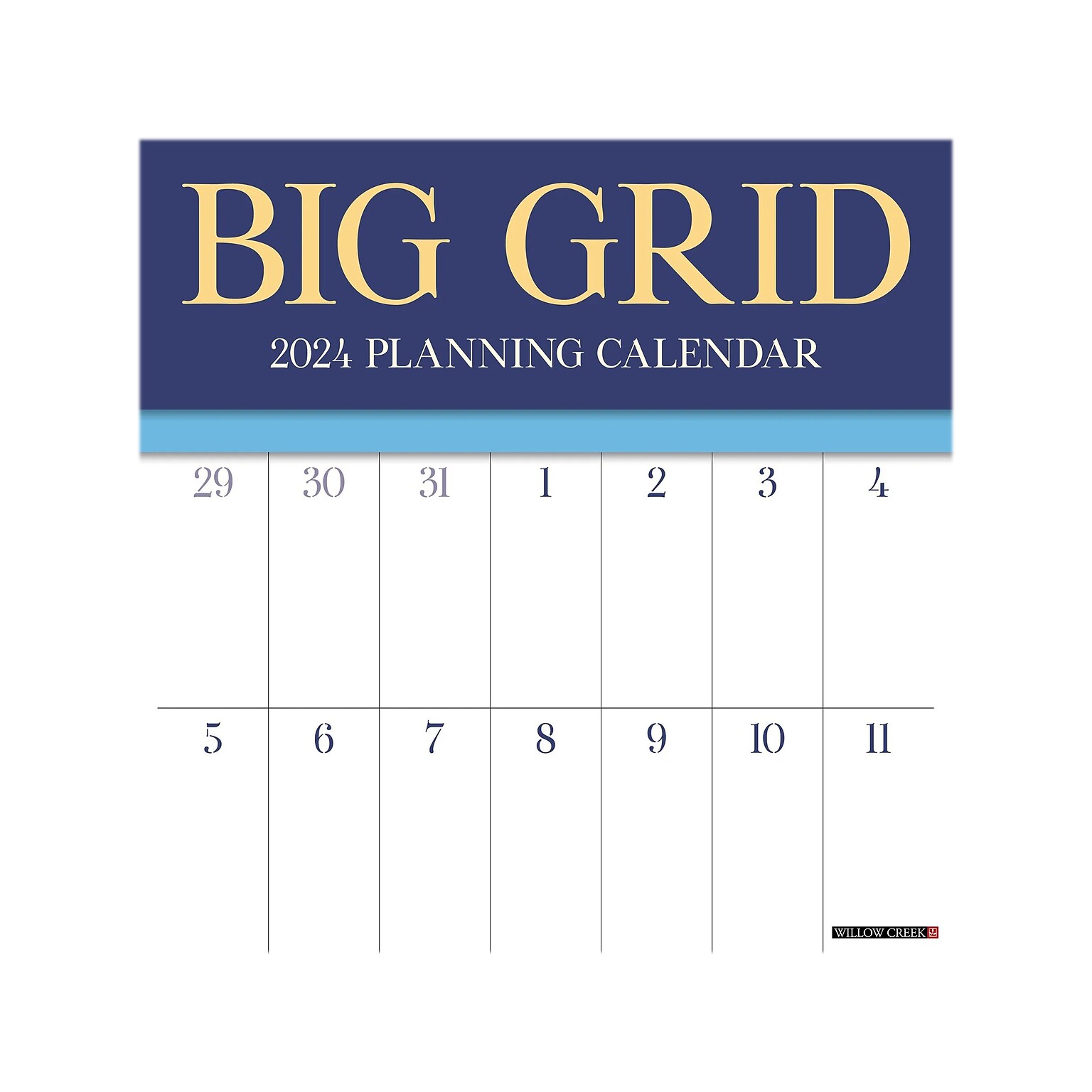 2024 Willow Creek Big Grid (Jewel) 12 x 12 Monthly Wall Calendar, Blue/Yellow (32466)