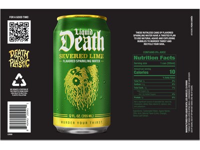 Liquid Death Severed Lime Sparkling Water, 12 fl. oz., 6 Cans/Box, 4 Boxes/Carton (LD-12-SL-4x6pk)
