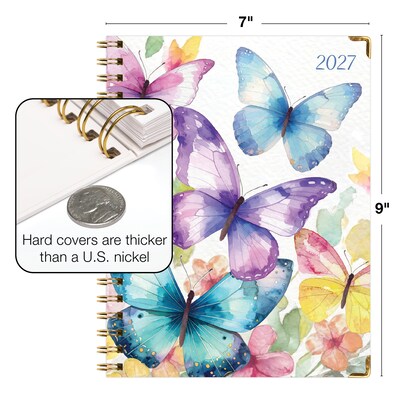 2027 Excello Brands 7.8" x 9" Weekly & Monthly Standard Planner, Paperboard Cover, Watercolor Butterflies (FSHN-CY27-79-33)
