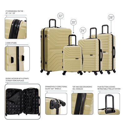 InUSA Aurum 4-Piece Hardside Spinner Luggage Set, TSA Checkpoint Friendly, Champagne (IUAURSMLXL-CHA)