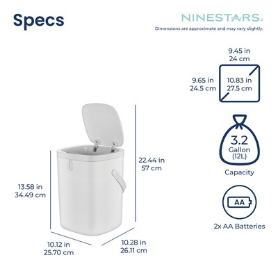 NineStars Plastic Indoor Automatic Sensor Trash Can Set, 13 Gallons & 3.2 Gallons, White, (CB-DZT-50-36/12-36WH)