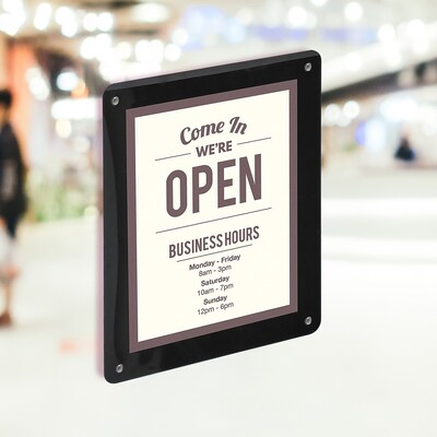 Azar Displays Window Sign Holder with Suction Cups, 8.5" x 11", Horizontal/Vertical, Glass, Black, 2/Pack (106696-BLK-2PK)
