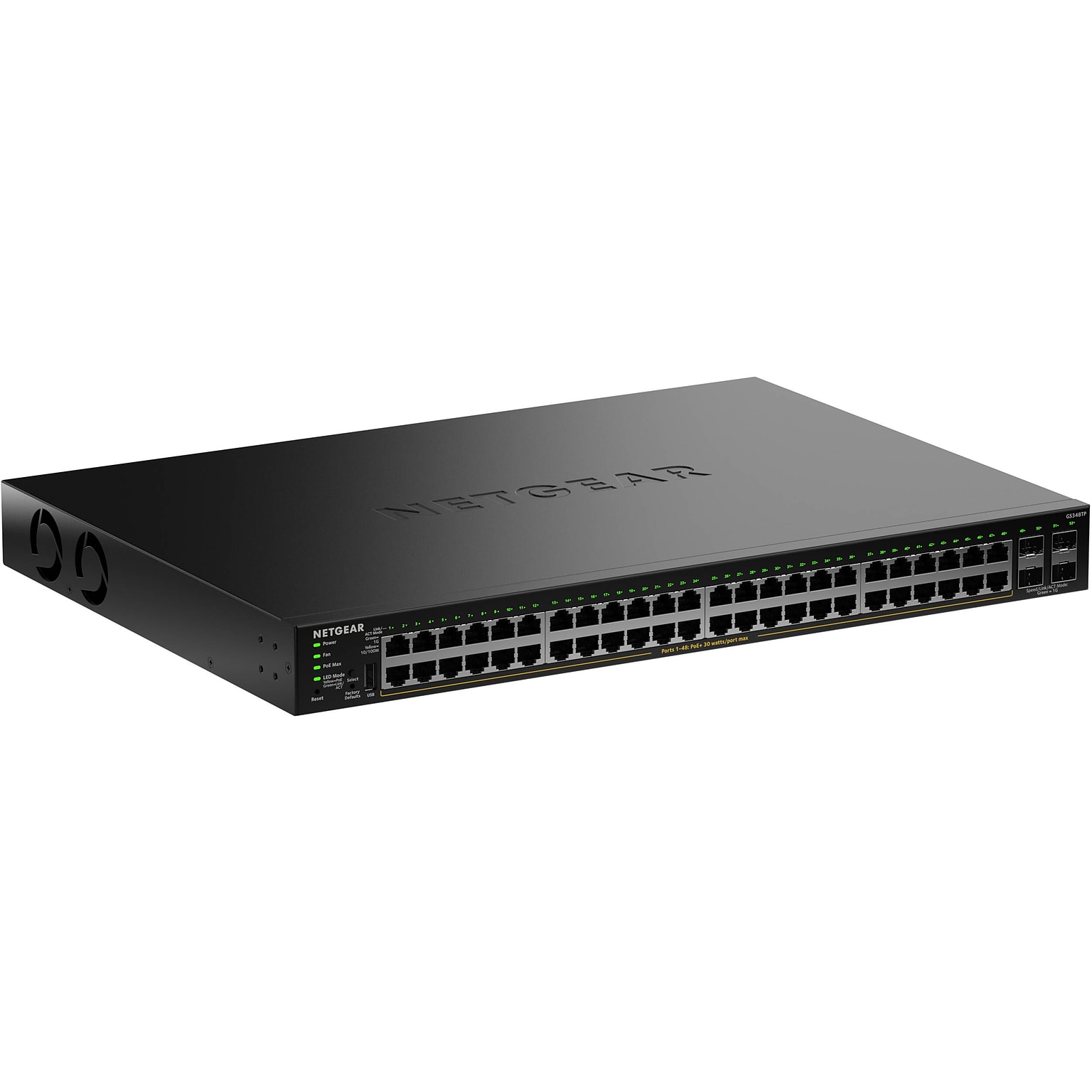 Netgear S350 Series 48-Port Gigabit PoE Smart Switch, 1000Mbps, Black (GS348TP-200NAS)