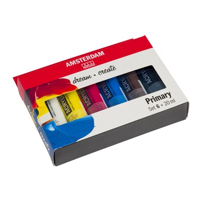 Amsterdam Primary Acrylic Paint, Assorted Colors, 6/Pack (AMS17820500)