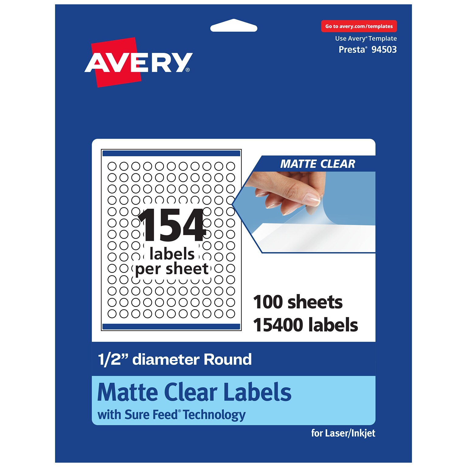 Avery Laser/Inkjet Circle Multipurpose Labels, 1/2 Dia., Clear, 15400/Box (94503)
