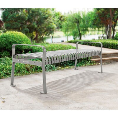 Global Industrial 6' Outdoor Bench, Backless, Vertical Steel Slat, Gray (262113GYKD)