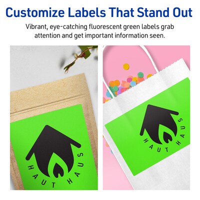 Avery Laser/Inkjet Multipurpose Rectangle Labels, 5" x 6", Neon Green, 20/Pack (94257)