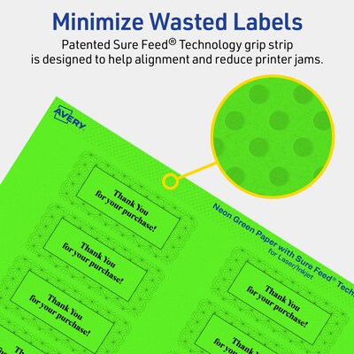 Avery Rectangle Multipurpose Labels, 1" x 2-5/8", Neon Green, 1280/Box (94201)