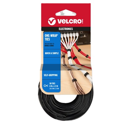 Velcro ONE-WRAP Hook and Loop Straps Fastener, 0.5 x 0.66, Black, 50/Pack(VEL95172)