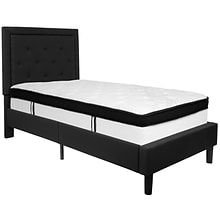 Flash Furniture Roxbury Tufted Upholstered Platform Bed in Black Fabric with Memory Foam Mattress, T