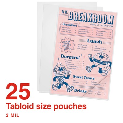 Staples Thermal Laminating Pouches, Menu Size, 3 Mil, 25/Pack (5201102/5201104)