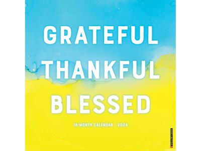 2024 Willow Creek Grateful, Thankful, Blessed 12" x 12" Monthly Wall Calendar, Blue/Yellow (33760)