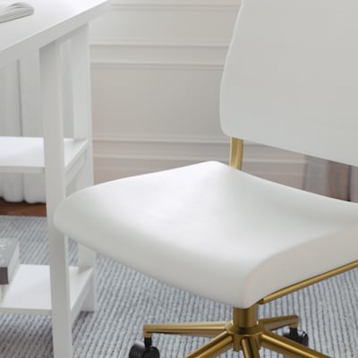 Martha Stewart Ivy Armless Faux Leather Swivel Office Chair, White/Polished Brass (CH2209211WHGLD)