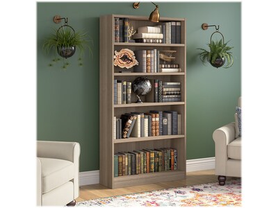 Bush Furniture Universal 72H 5-Shelf Bookcase with Adjustable Shelves, Ash Gray Laminated Wood (WL1