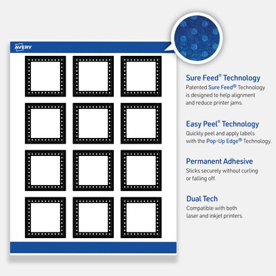 Avery Laser/Inkjet Square Multipurpose Labels, 2" x 2", White, 120/Pack (S00DKQ)