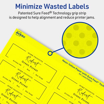 Avery Rectangle Laser/Inkjet Multipurpose Labels, 1-1/3" x 4", Neon Yellow (1120/Box)