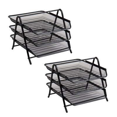 Mind Reader Metal 3-Tier Stackable Paper Desk Tray Organizer, Black, 2/Pack (3TPAP2PK-BLK)