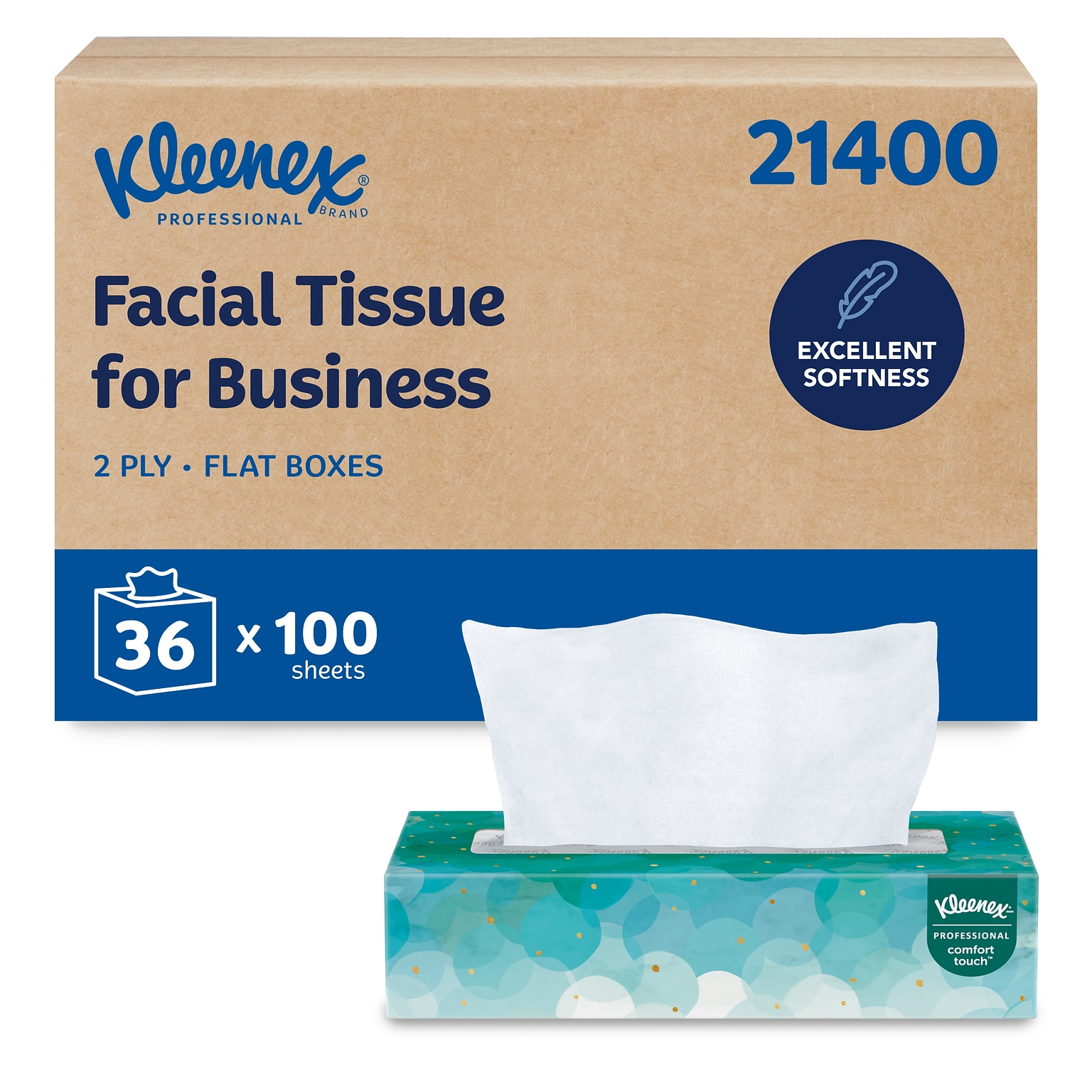 Kleenex Professional Facial Tissue, 2-ply, White, 100 Sheets/Box, 36 Boxes/Carton (21400)