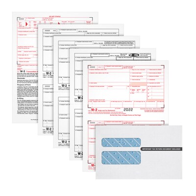 TOPS W-2 Tax Form, 4 Part KIT, White, 8 1/2 x 11, 50 Forms of Copy A, B, C, D and Envelopes (LW242