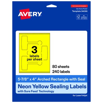 Avery Laser/Inkjet Sealing Labels, 5-7/8 x 4, Neon Yellow, 240 Labels/Box (19479370803)