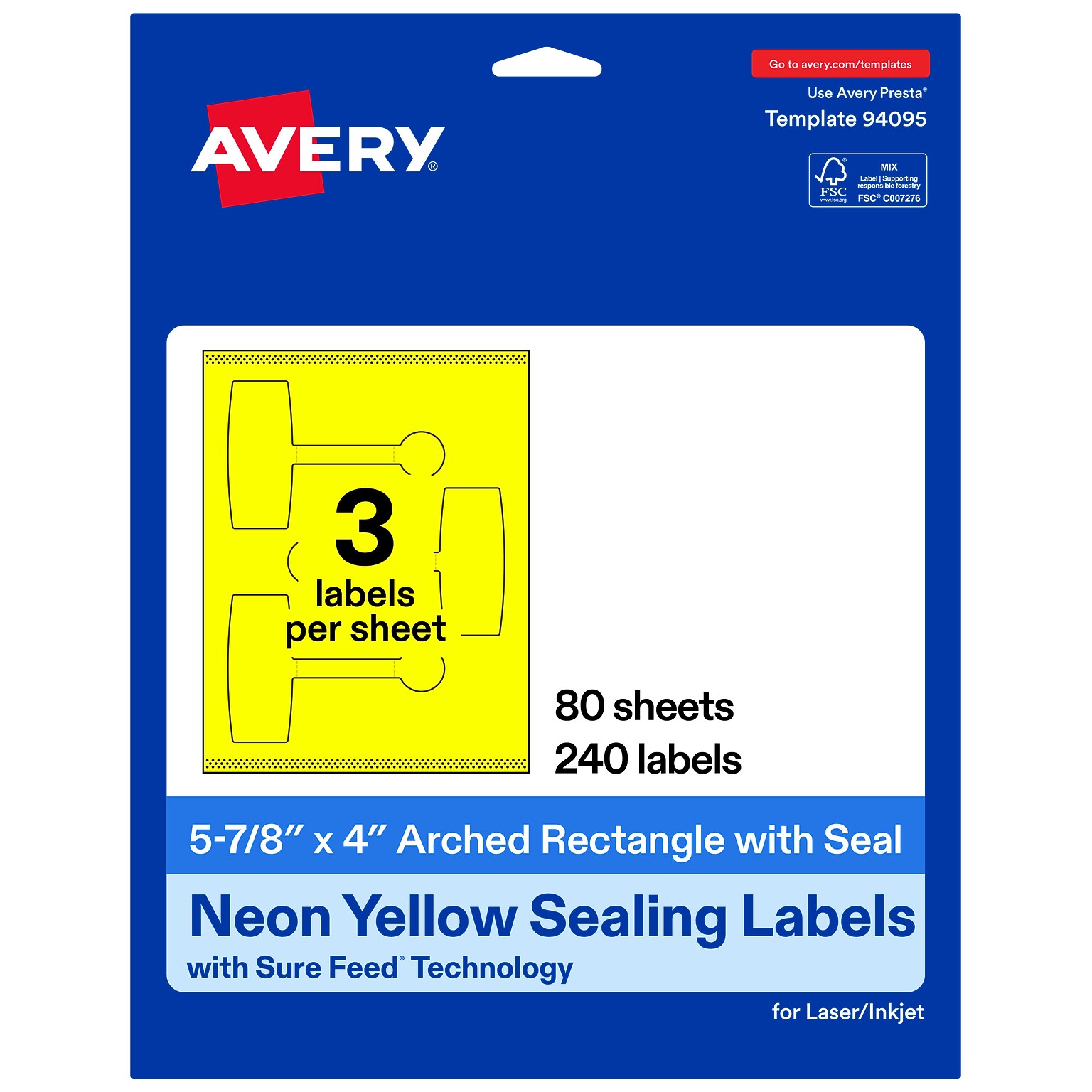 Avery Laser/Inkjet Sealing Labels, 5-7/8 x 4, Neon Yellow, 240 Labels/Box (19479370803)