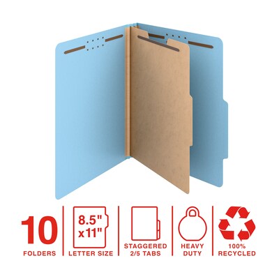 Staples Heavy Duty Pressboard Classification Folder, 1-Divider, 2 Expansion, Letter Size, Light Blu