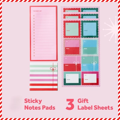 Post-it Jingle Sticky Notes, Assorted Sizes, Holiday Theme, 50 Sheets/Pad, 2 Pads/Pack, 18 Labels/Pack (HOL25-JN-HOST)