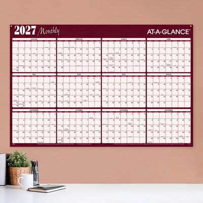2027 AT-A-GLANCE 48" x 32" Yearly Dry Erase Wall Calendar, Reversible, Red/Blue (A152-27)