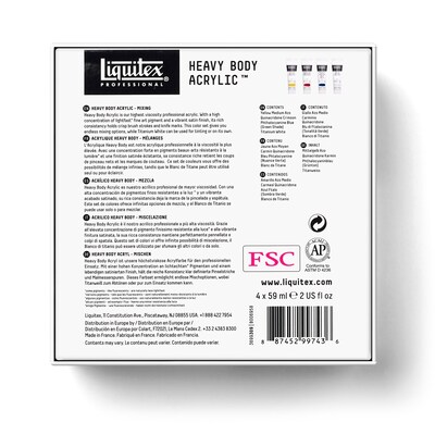 Liquitex Professional Heavy Body Acrylic Paint Tubes, Assorted Colors, 59 mL, 4 Pieces/Set (LIQ3699309)