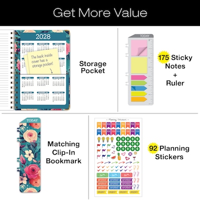 2027 Excello Brands 6" x 8" Weekly & Monthly Standard Planner, Paperboard Cover, Teal Floral (FSHN-CY27-58-17)
