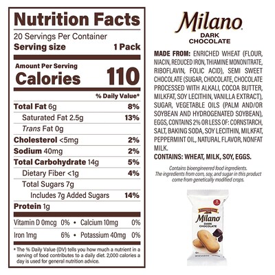 Milano Dark Chocolate Cookies, 0.75 oz., 20/Pack (220-02248)