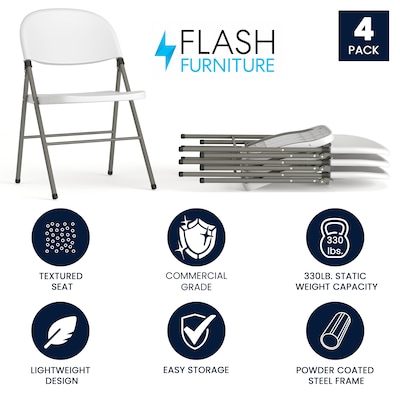Flash Furniture Plastic Folding Chair, White, Set of 4 (4DADYCD70WH)