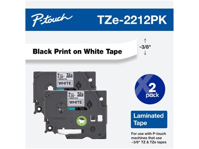 Brother TZe-2212PK Laminated Tape, 0.35" x 315", Black/White, 2/Pack (TZE2212PK)